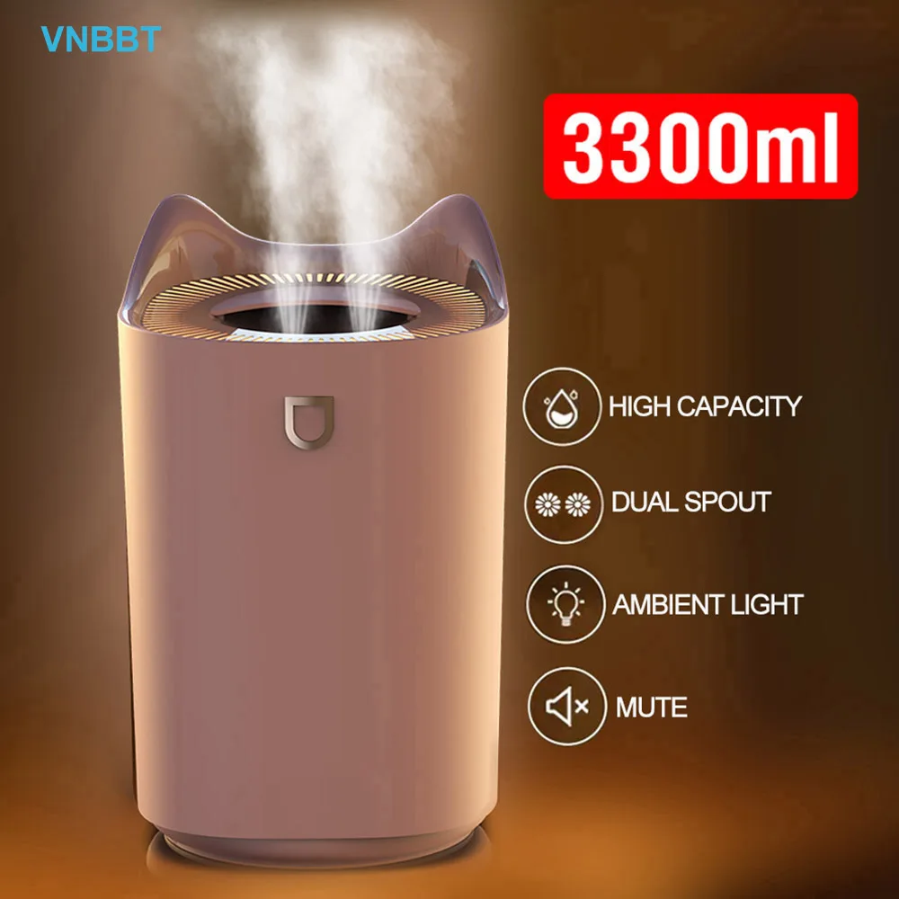 

VNBBT 3300ML Air Humidifier Essential Oil Aroma Diffuser Double Nozzle With Coloful LED Light Ultrasonic Aromatherapy Diffuser