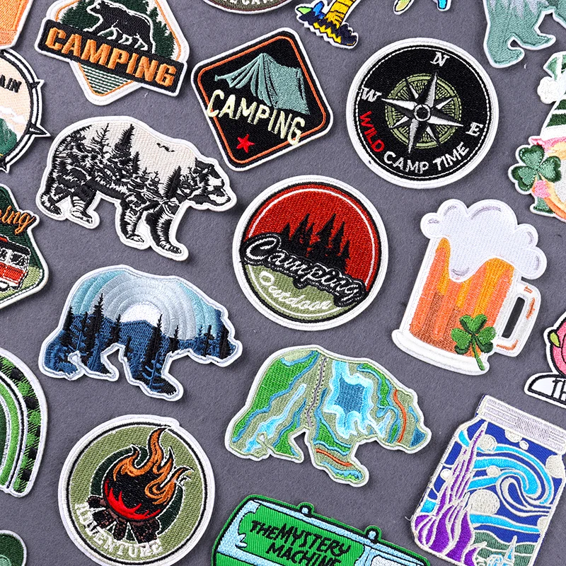 Нашивки в полоску с аппликацией «сделай сам», нашивки с вышивкой в стиле гор, кемпинга, природных приключений, патчи для одежды с термоклеевым покрытием, плавкий патч, значок