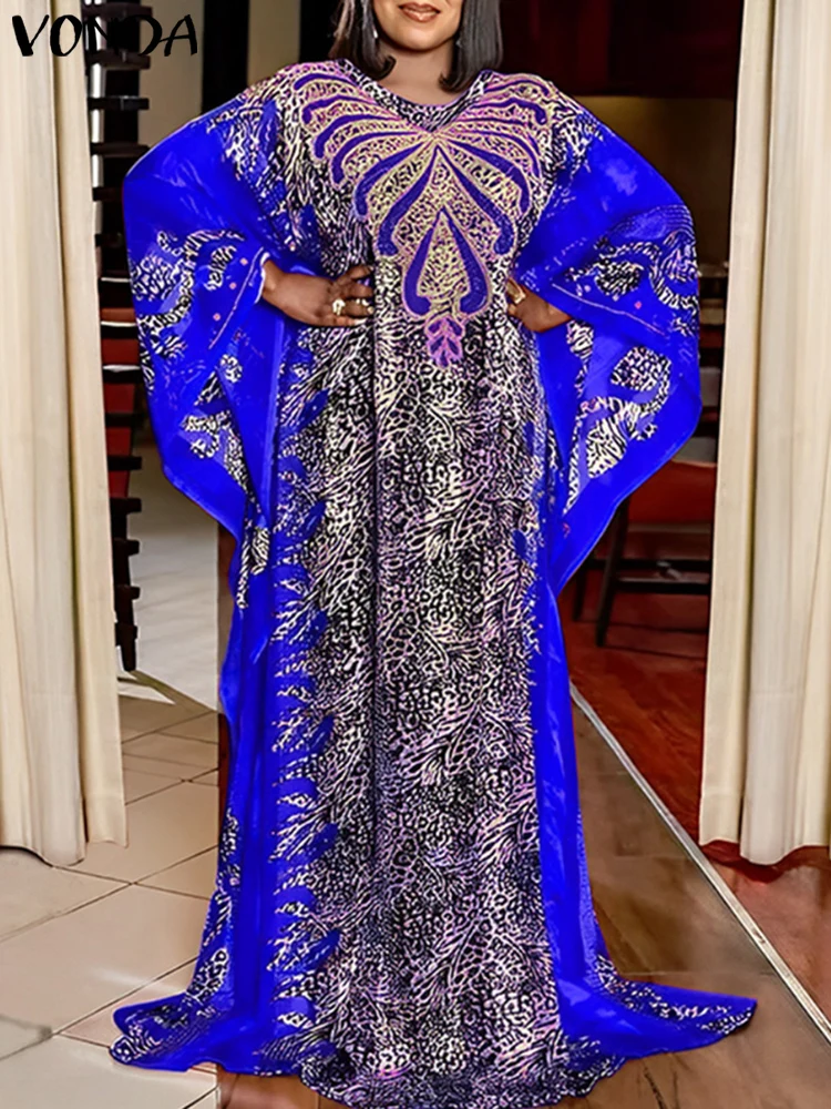 Женское платье больших размеров VONDA с принтом 2024 богемное длинное макси рукавами