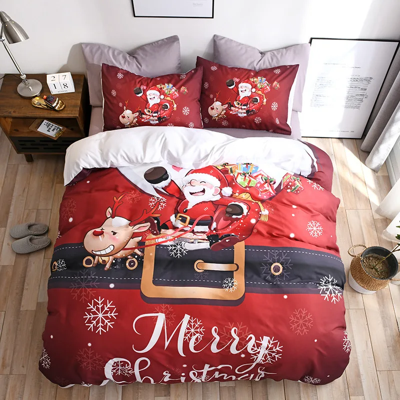 

Santa Claus Red Bedding Set Twin Size Christmas Snowman Duvet Cover Set Kids Microfiber Bedclothes Quilt Cover Set Single Bed