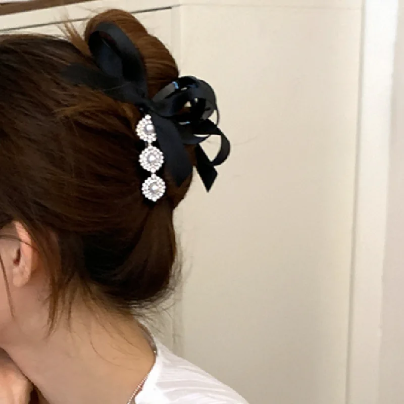 Шелковая лента в стиле Харадзюку с жемчужинами и бантом в виде носорога, волшебная заколка для волос Y2K в стиле 1920-х годов для женщин, милая красота, романтичные украшения для волос