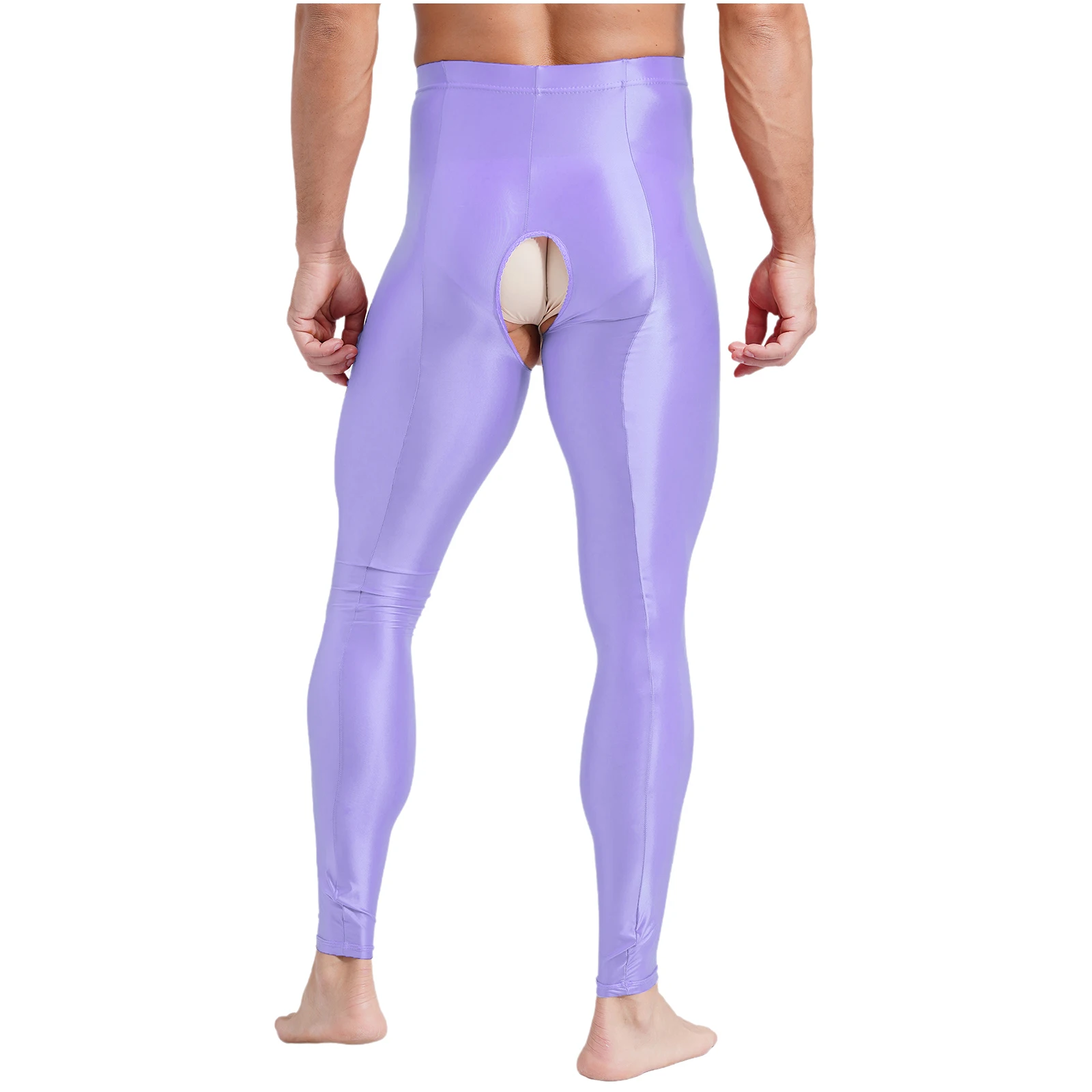 Мужские глянцевые леггинсы с открытой промежностью Однотонные эластичные