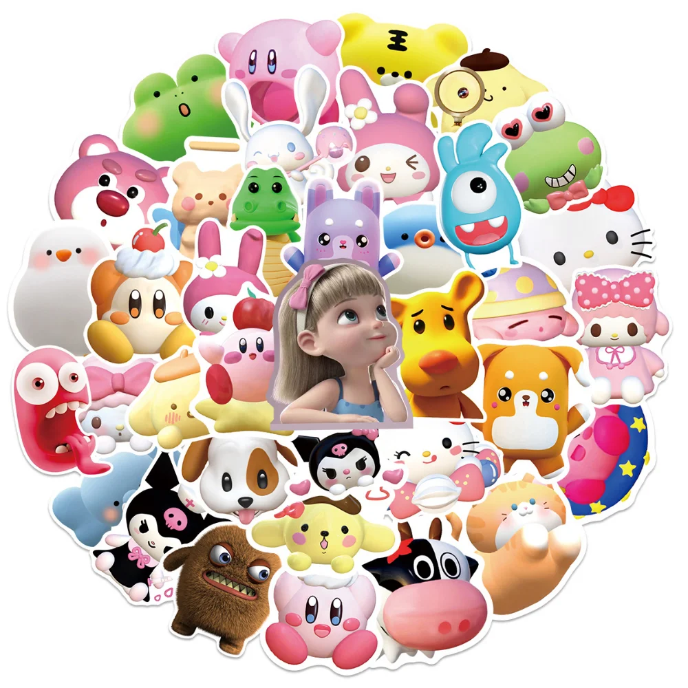 

Sanrio Cartoon Anime Game Kirby Kuromi Hello Kitty 3D Stickers Car Laptop Luggage Phone Decal Waterproof Sticker Kids Toys Gifts