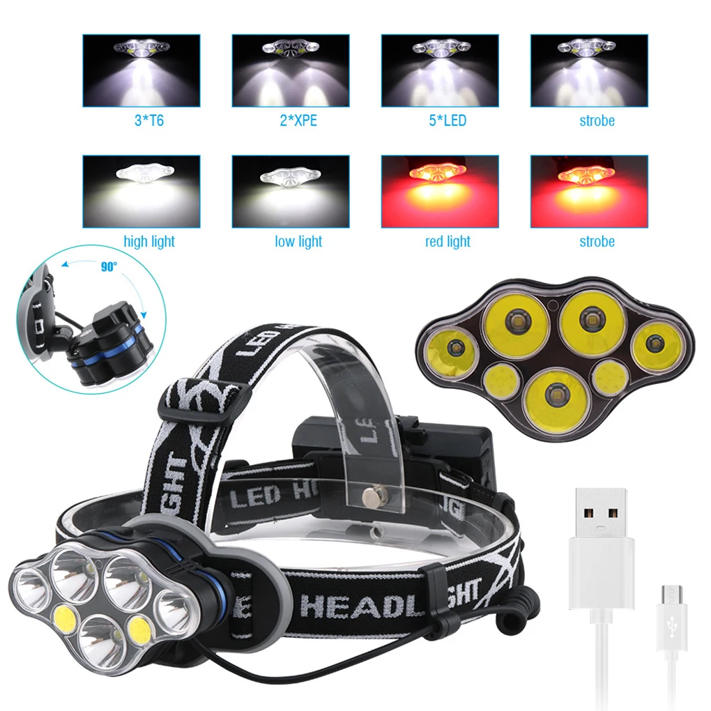 

Фонарь налобный водонепроницаемый IPX5, 8 режимов