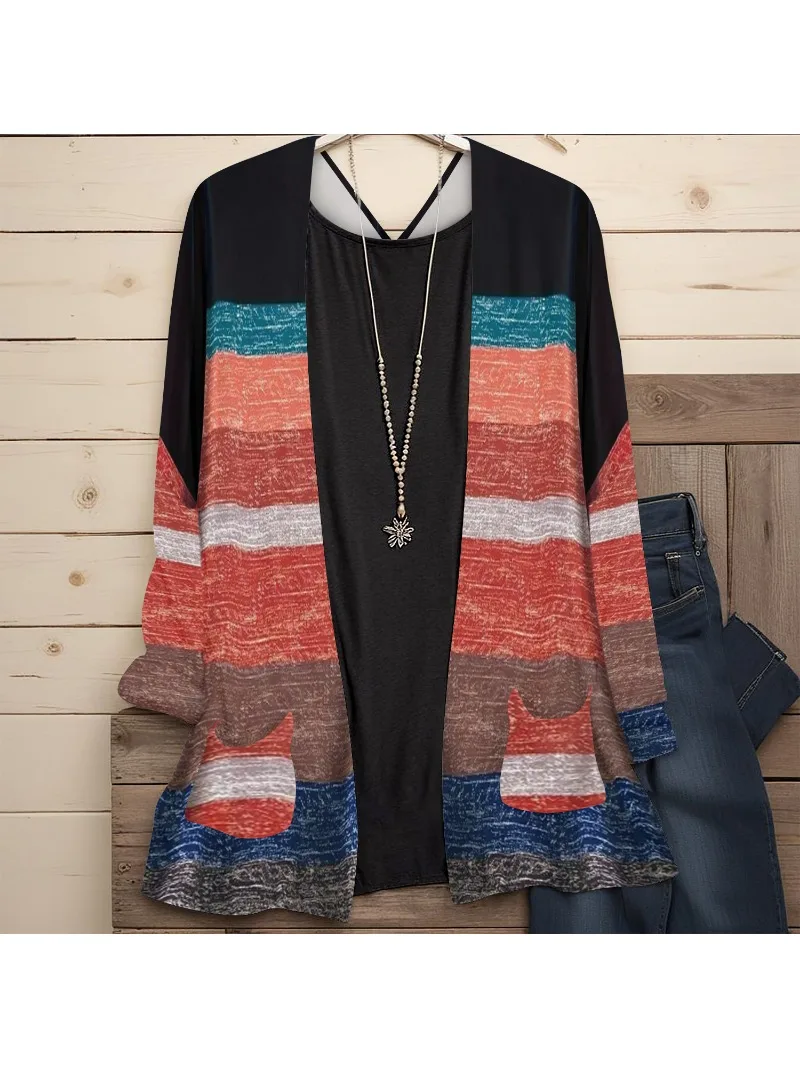 Женский Кардиган с длинным рукавом и карманами размеры 1x L-5XL