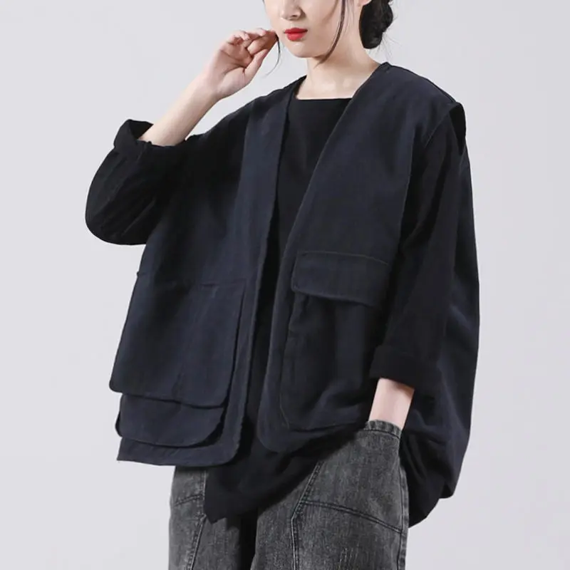 

Waistcoat Jacket 2022 Spring New Korean Version Women's Vest Casual V-Neck Loose Vintage Short Coat Cardigan Top H149