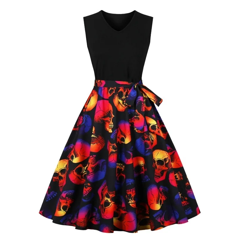 Женские Платья С Принтом На Хэллоуин В Стиле Ретро Повседневные Удобные Без