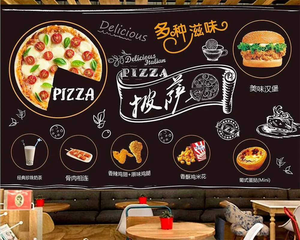 

Custom 3d wallpaper creative atmosphere gourmet cartoon pizza fast food restaurant background living room hamburger 3d wallpaper