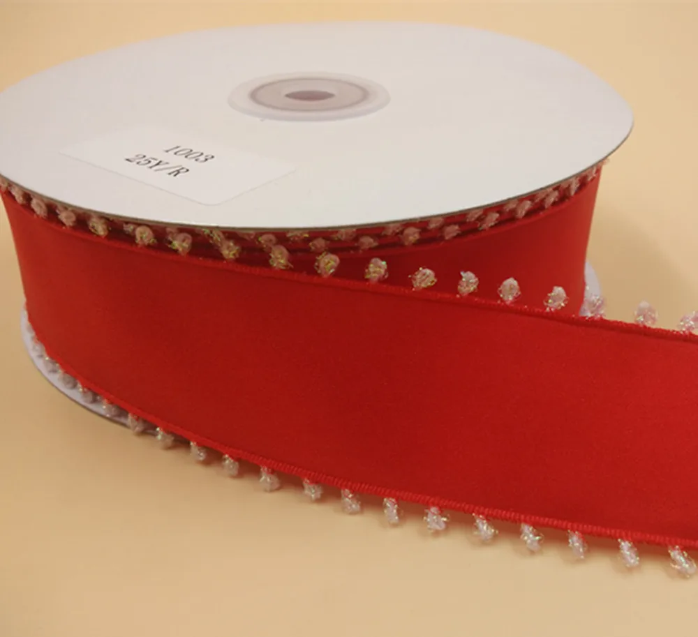 

38MM 25 Yards Wired Edge Red Ribbon Satin Ribbon for Christmas Bow Decoration N1003