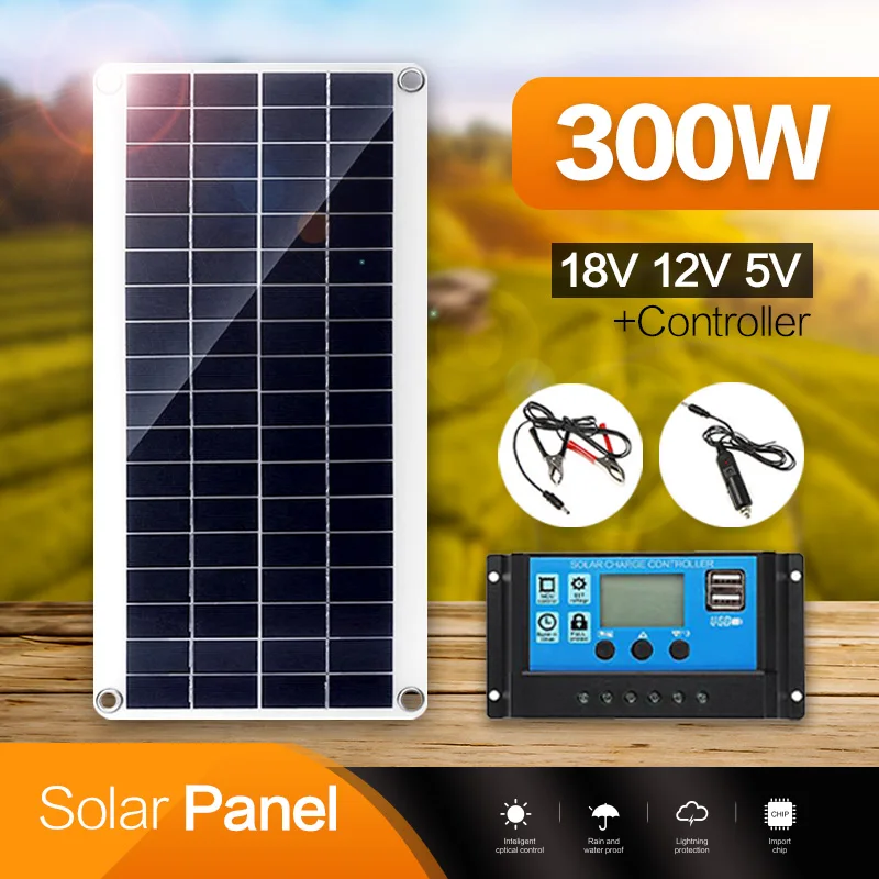 

300W Flexible Solar Panel 12V Battery Charger Dual USB With 60A 100A Controller Solar Cells Power Bank for Phone Car Camping