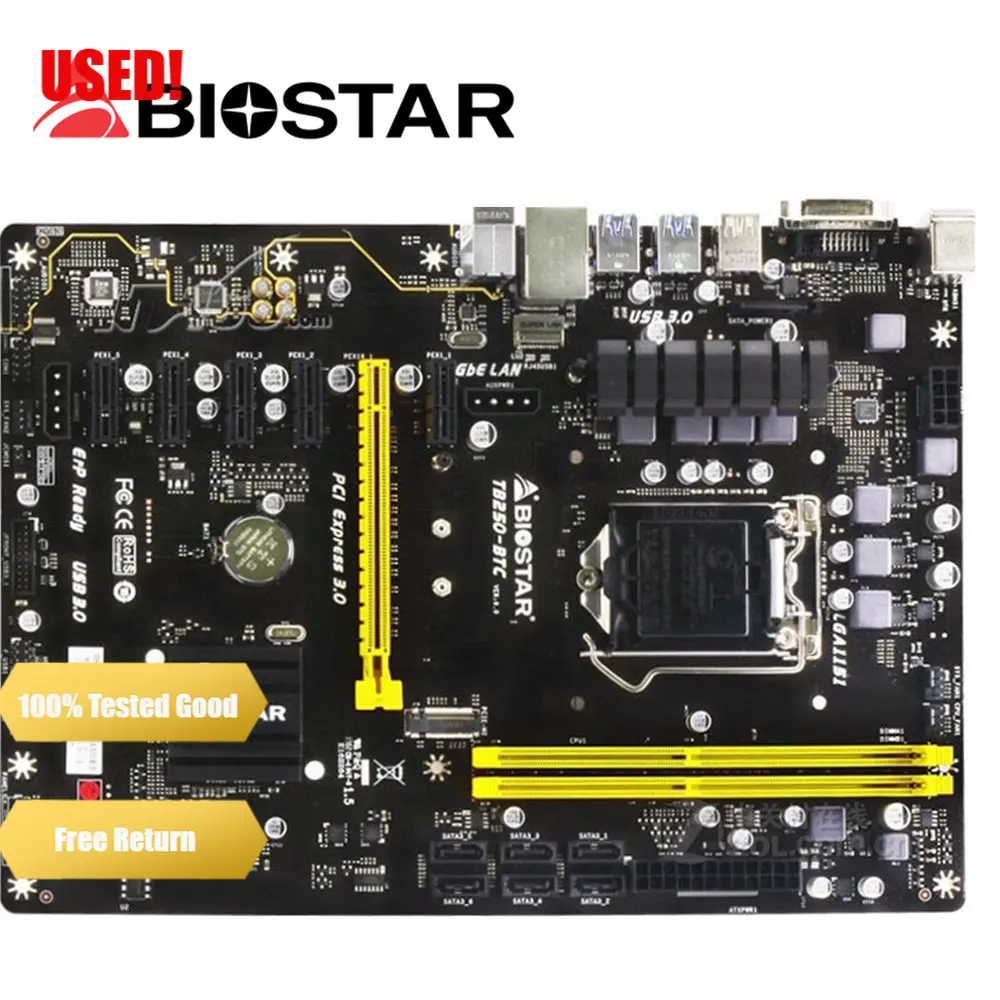 BIOSTAR TB250-BTC Mining материнская плата DDR4 для intel LGA 1151 32GB DVI SATA3 B250 материнская плата для настольного компьютера