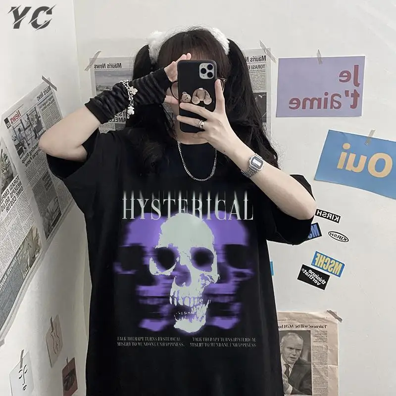 

Футболка мужская оверсайз, готический топ с рисунком темной иллюзии в стиле K-POP, уличная одежда в стиле Харадзюку, хлопковая одежда, Y2k
