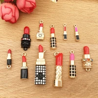 5pcslot zinc alloy enamel gold plated lady lipstick charms pendant for diy bracelets necklace earring jewelry making findings