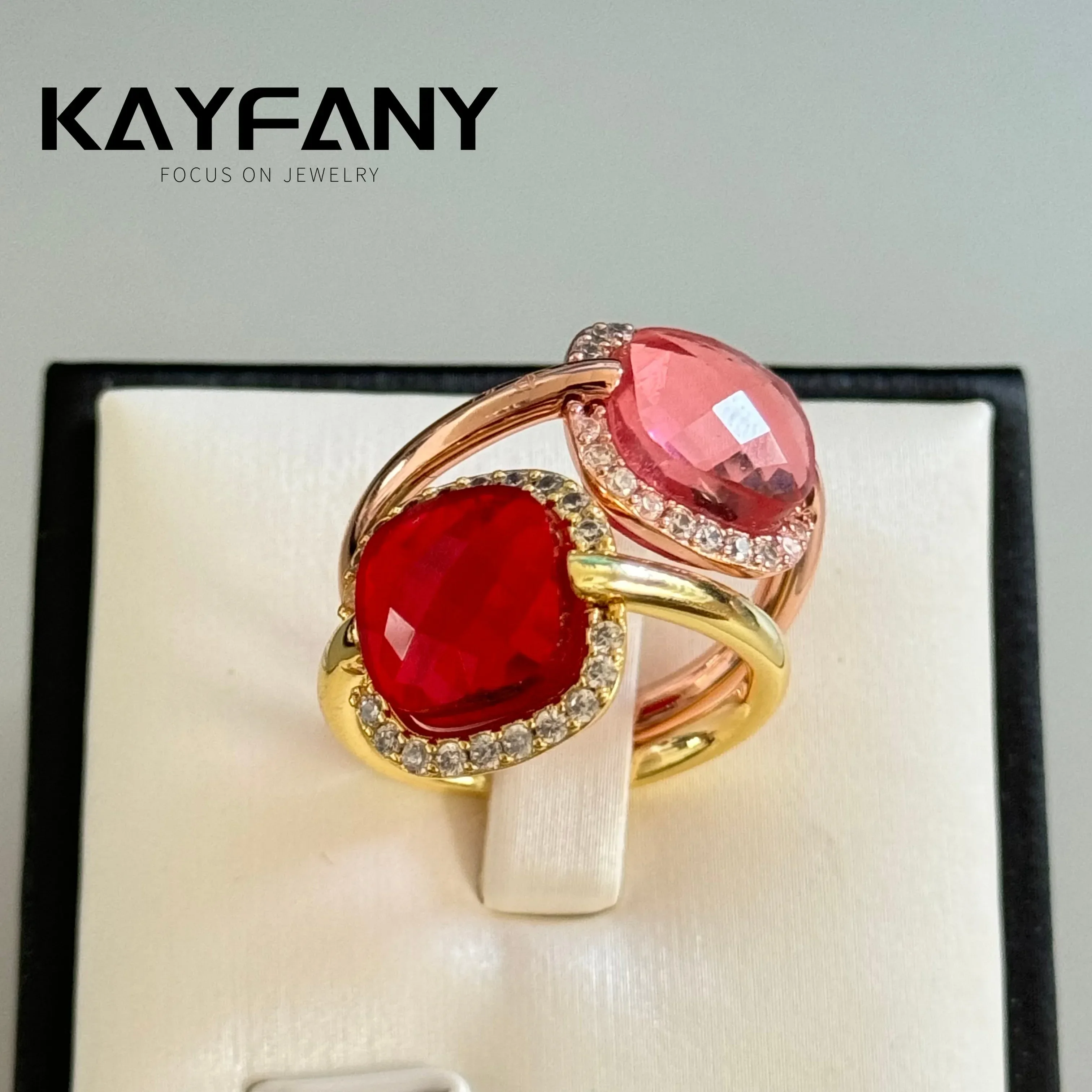 Фото Kayfany RemovableReplacementStone Nudo кольцо для женщин инкрустация цирконом с синим топазом форма флакона духов элегантные модные украшения №2