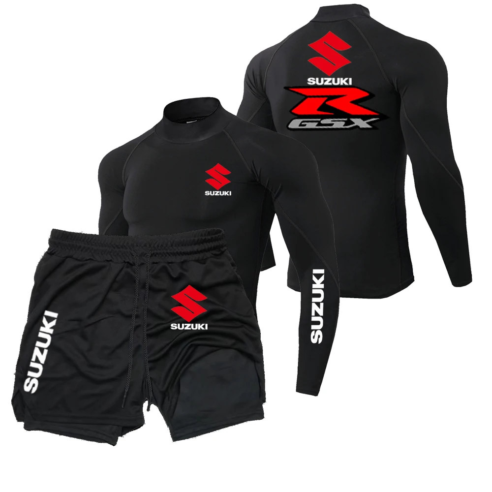 

Мужской быстросохнущий дышащий велосипедный костюм Suzuki с высоким воротником и длинными рукавами, облегающий костюм, спортивная толстовка, костюм для езды на мотоцикле