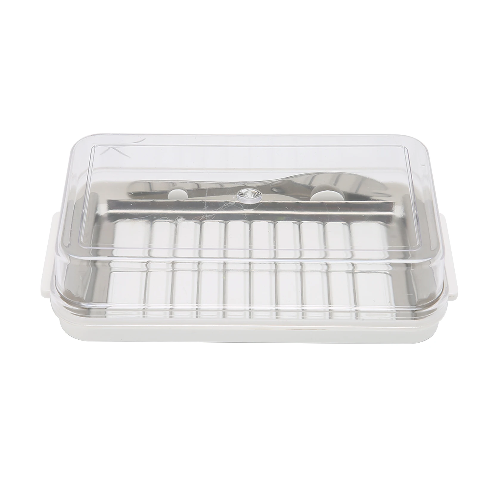 

Stainless Steel Butter Cutter Box Cheese Storage Container with Transparent Cover for KitchenWhite Chassis