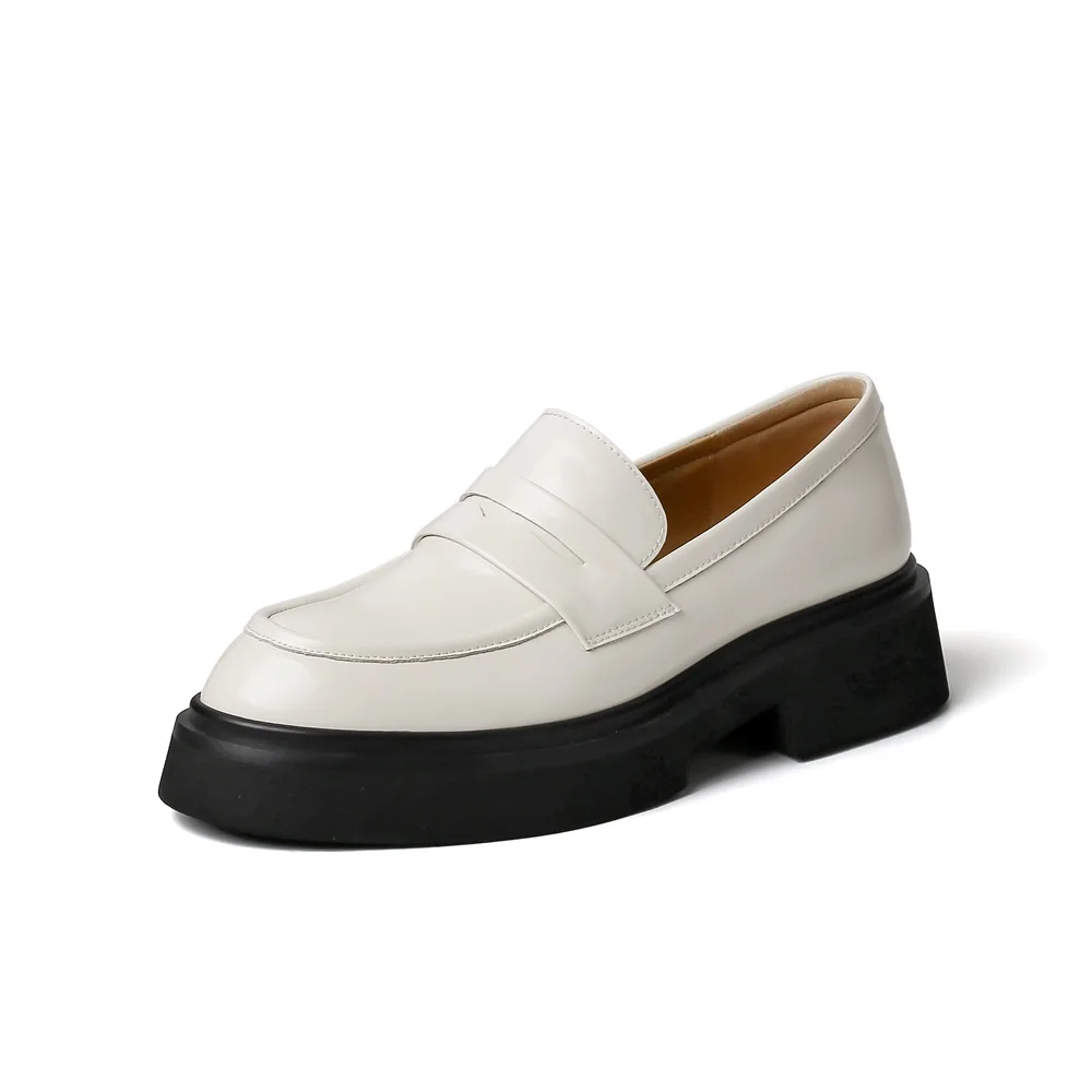 Kanseet Platform Women's Shoes 2023 Spring Round Toe High Quality Causal Loafers Genuine Leather Chunky Heels Lady Footwear Pink