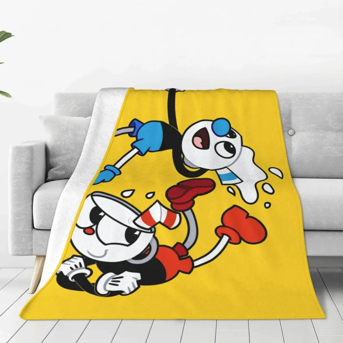 

Cuphead Mugman And The Bosses Blanket Soft Fleece Warm Flannel Cartoon Game Throw Blankets for Sofa Outdoor Bedding