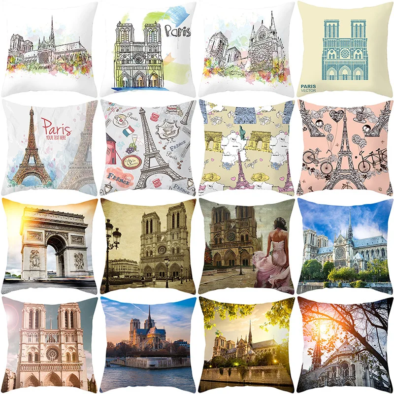 

Paris Venice London Scenery Decoration Cushion Covers 45x45 France Italy England Europe Polyester Pillow Case Bedroom Home Decor
