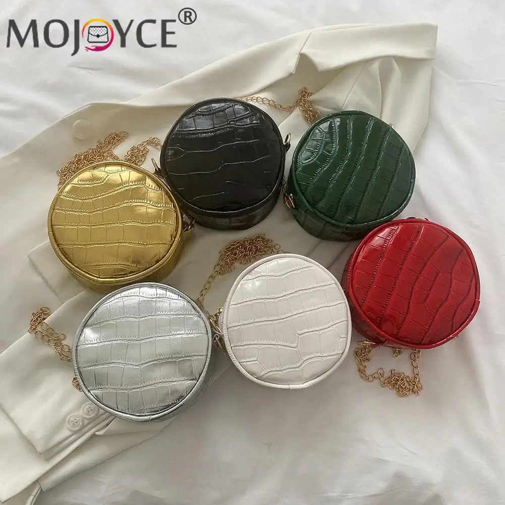 

Women Round Shoulder Handbags Solid PU Leather Alligator Pattern Crossbody Bags for Women Fashionable Decoration