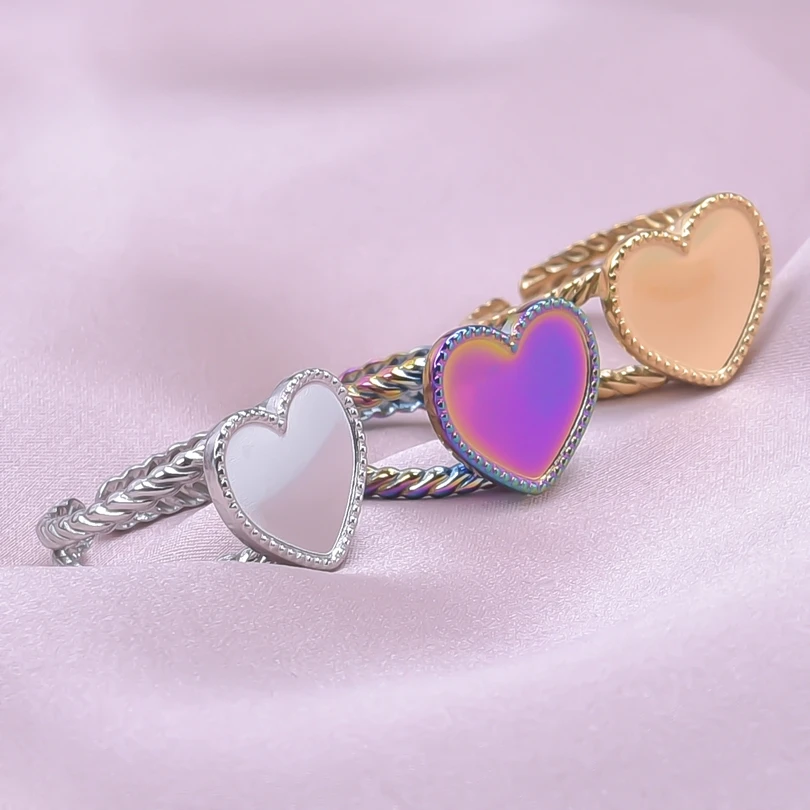 

Romantic Heart Rings for Women Stainless Steel High Quality Adjustable Unisex Finger Knuckle Rings Couple Lovers Jewelry Gifts