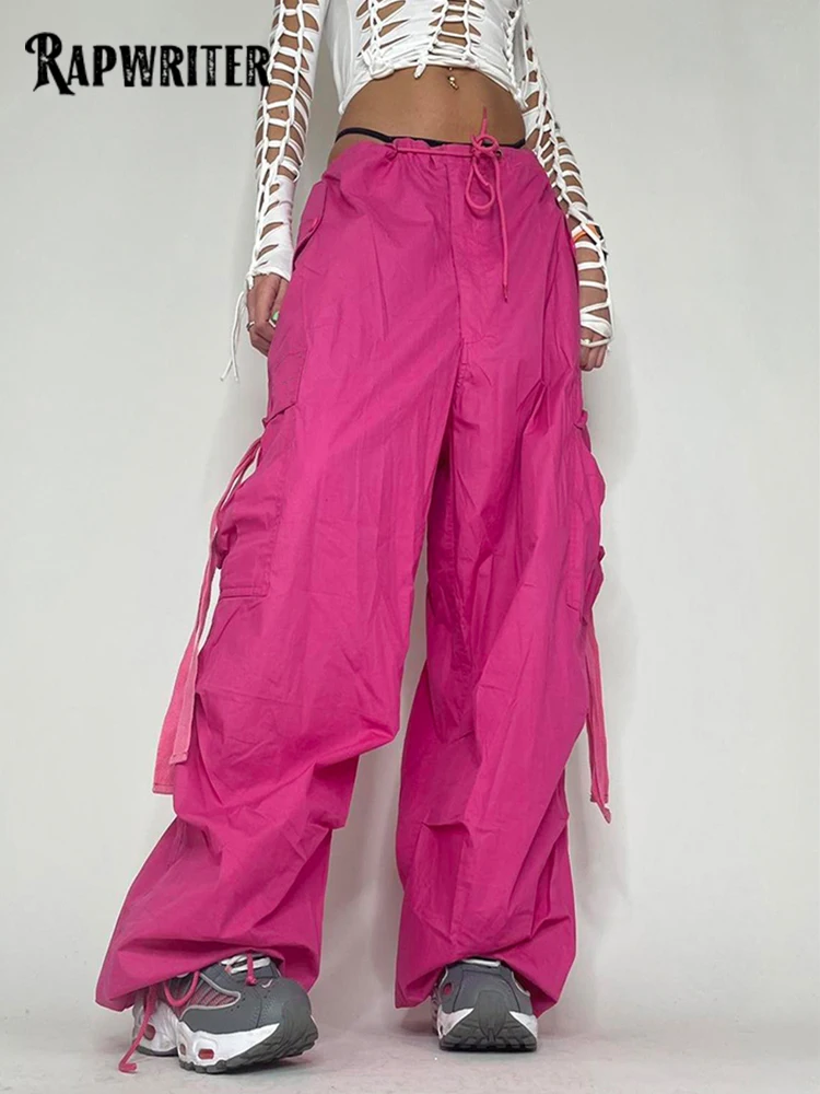

Брюки-карго Rapwriter женские с завязками, повседневные мешковатые штаны с карманами, с заниженной талией и широкими штанинами, уличная одежда, ...