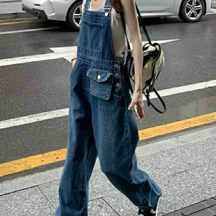 

Женский джинсовый комбинезон, Свободный комбинезон с высокой талией и карманами, уличная одежда, новинка весны 2023, T516