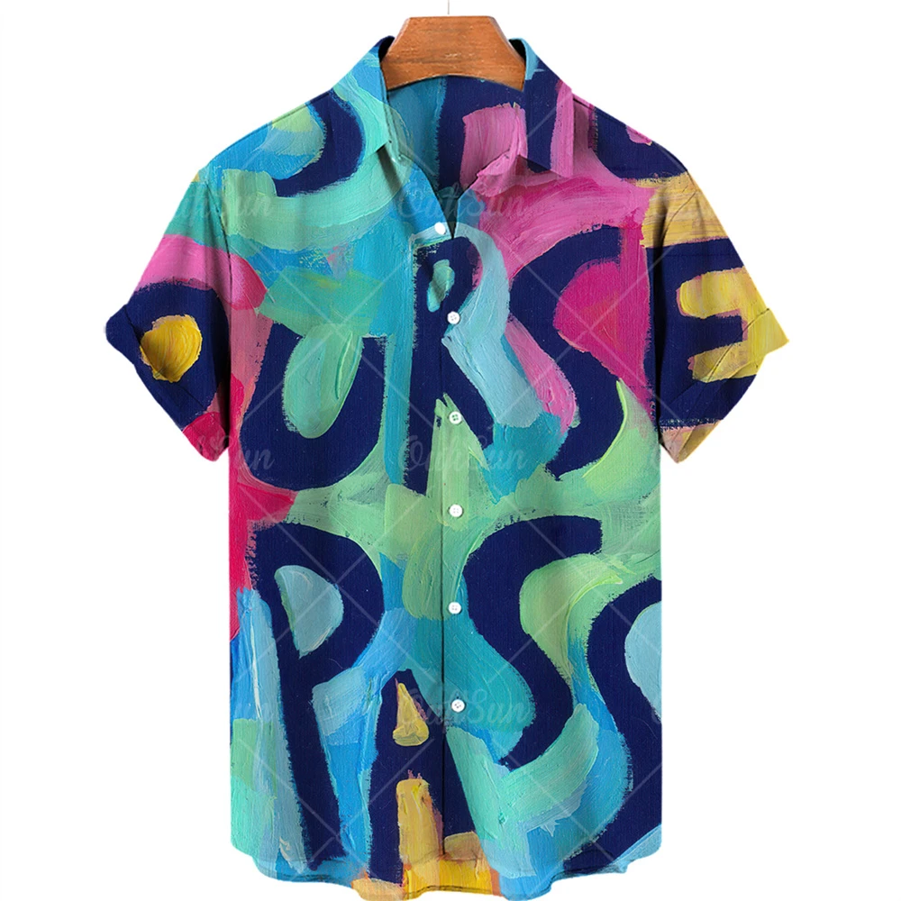 

Men's 3d Graffiti Oil Painting Printed Shirt Fashion Casual Hawaiian Beach Clothes Street Man Shirt One Button Lapel Loose Top