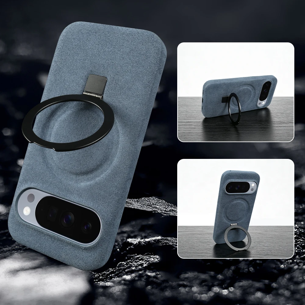 Фото Чехол-подставка с креплением MagSafe для Google Pixel 11 10 9 Pro XL 10A 9A 8A 8 Pro 7A 7 6A 6, задняя крышка из алькантары с меховой отделкой. №1