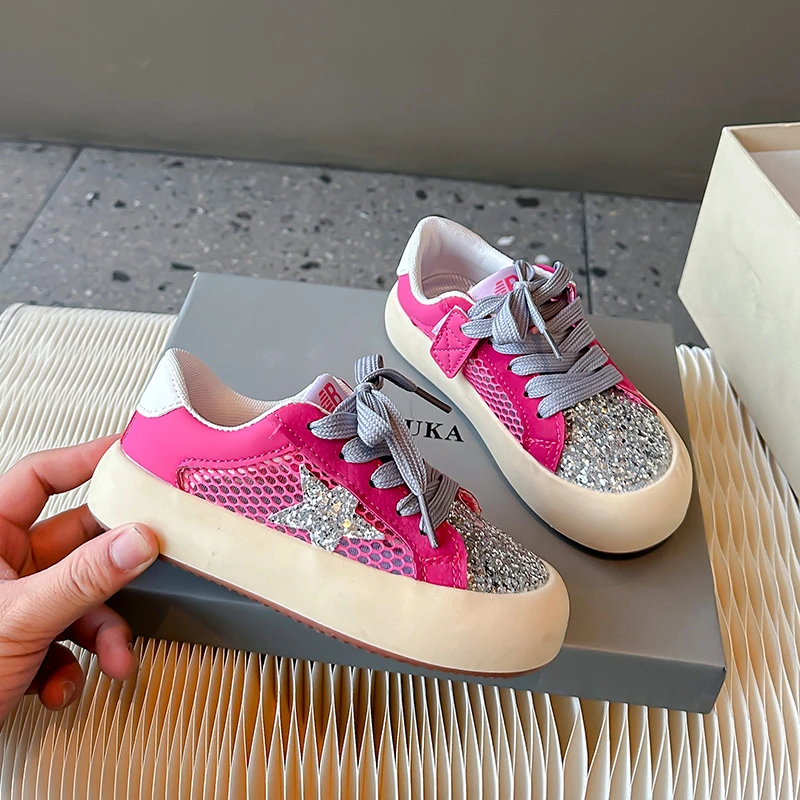 UOSU Демисезонная детская обувь с блестками и звездами повседневные кроссовки