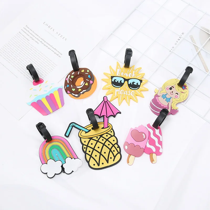 

Unique Cartoon Cute Travel Luggage Tag Women Summer Suitcase ID Name Tag Personalized 3D Soft Silicone Pvc Luggage Tags For Kids