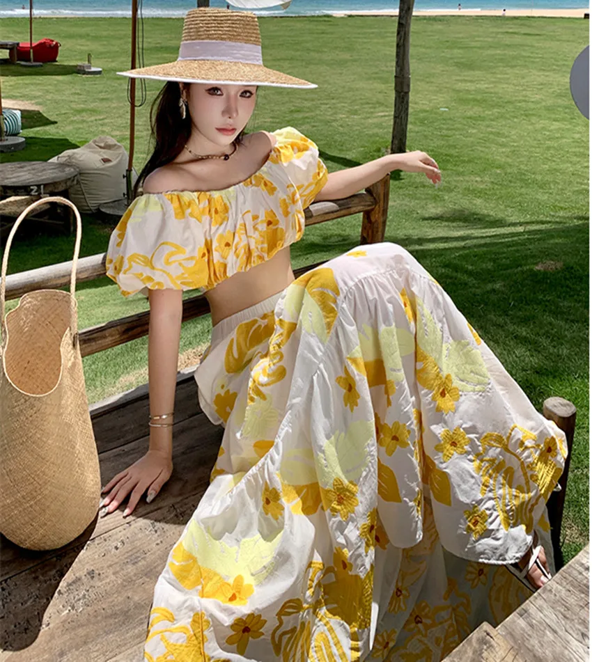 Женский пляжный комплект из 2 предметов новый топ с открытыми плечами и цветочной