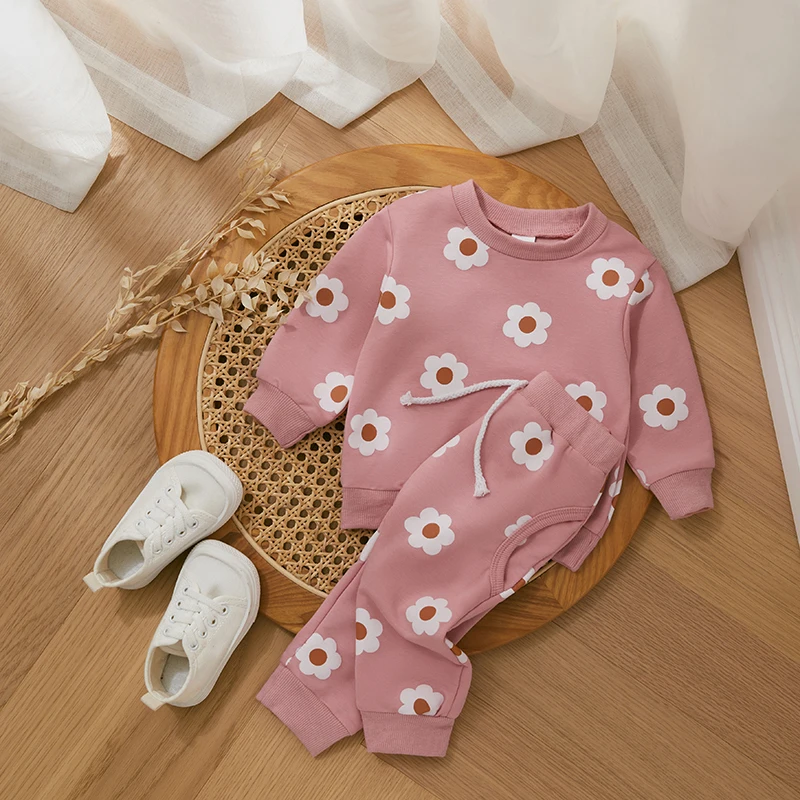 2 шт./комплект Детский свитшот с длинным рукавом и цветочным принтом