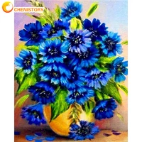 chenistory diy oil painting by numbers blue flowers handpainted on canvas acrylic pictures by numbers for home decor wall art gi