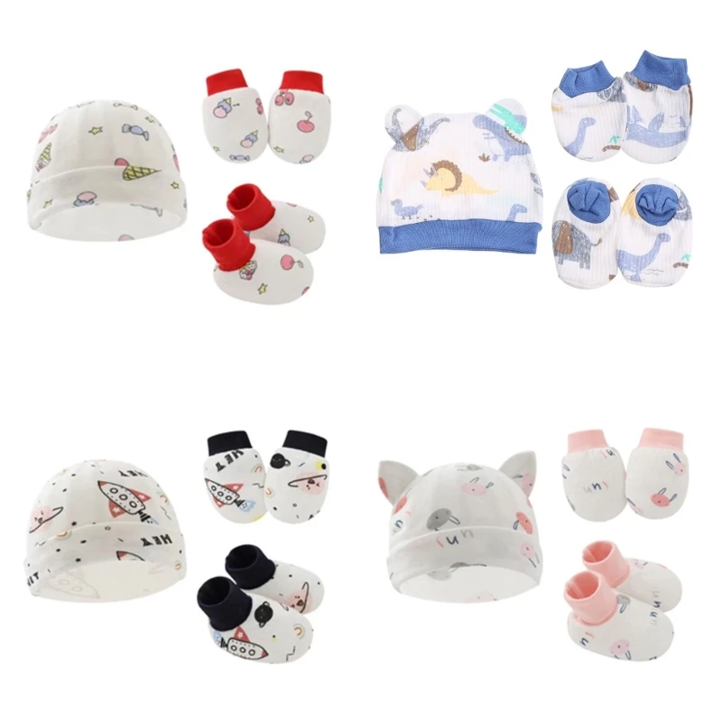 

3PCS Infant Cotton Hat Jacquard Thin Glove Baby Summer Spring Autumn Ankle Socks