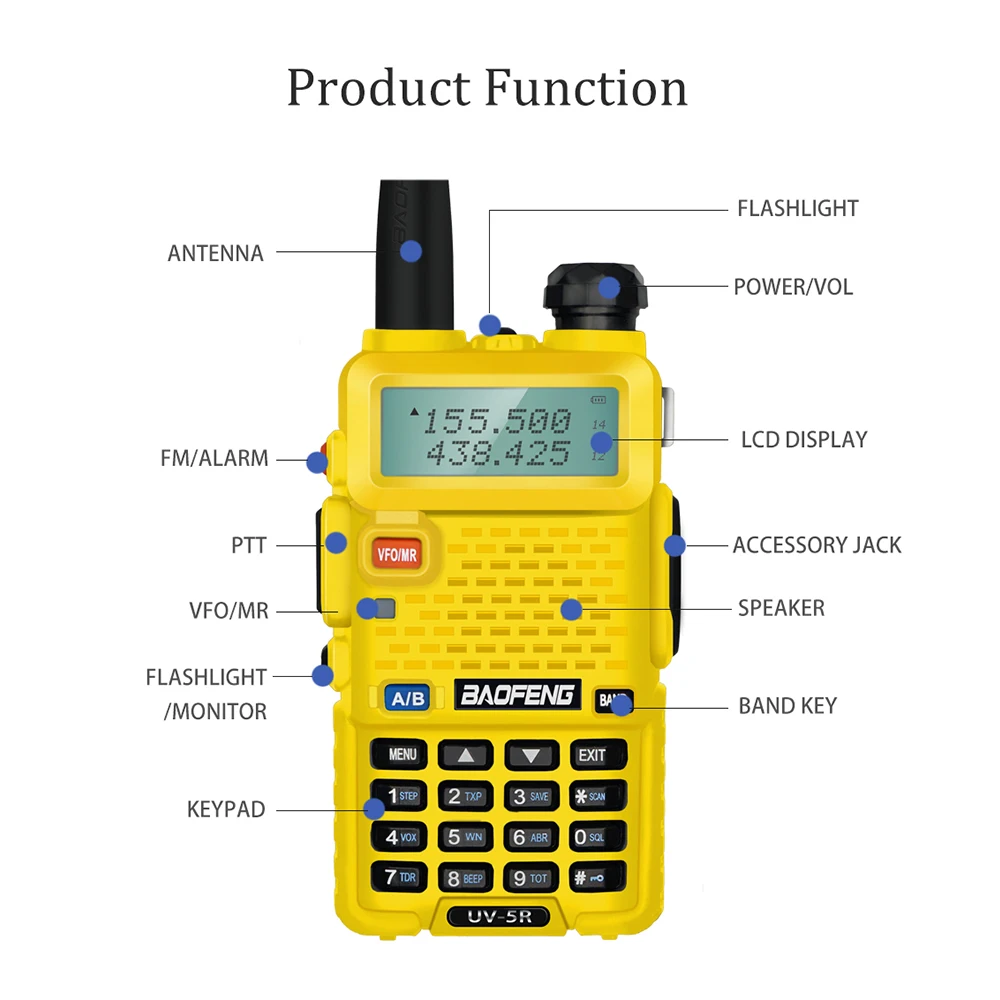 BaoFeng UV 5R Walkie Talkie UV-5R 5W Two Way Ham Radio Comunicador UV5R Transceiver 128CH Dual-Band Intercom Transmitter |