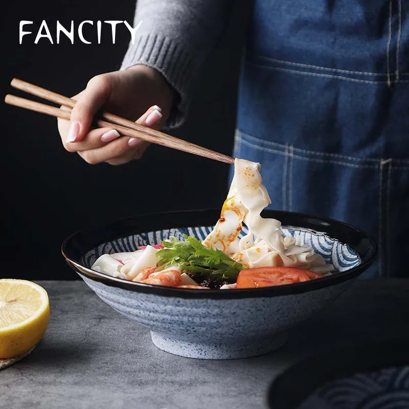 

FANCITYJapanese style sea волновая шляпа креативная большая миска для лапши домашняя Ретро миска для лапши керамическая миска для супа миска для говядины