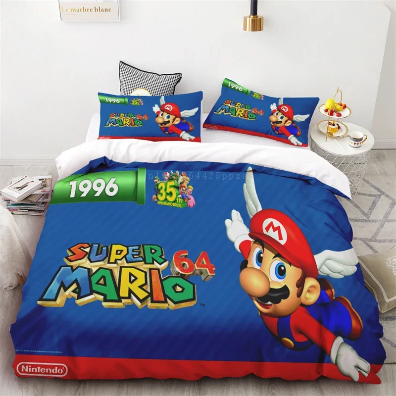 3 szt. Kołdra Super Mario Postacie z kreskówek Prezent świąteczny dla dzieci Pojedyncze podwójne łóżko Queen King Size Anime HD Printing