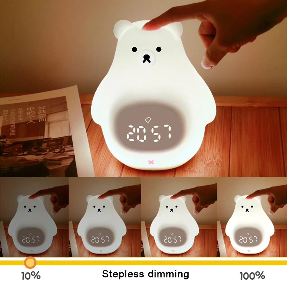 

Cute Silicone LED Night Light For Baby Kids Children Gifts Bedroom Touch Sensor Remote Lamp with Alarm Clock Timer Room Decor