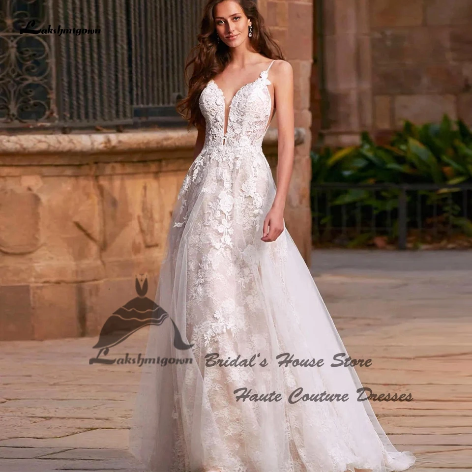 

Lakshmigown пикантные женские свадебные платья а-силуэта цвета шампанского с V-образным вырезом в стиле бохо Свадебные пляжные свадебные платья ...