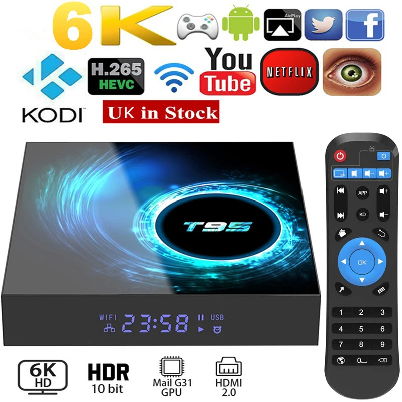 

For Android 10 T95 6K Smart TV Box 2.4g Wifi 4GB 16GB 3D Voice H616 1080P Quad Core Youtube Netflix Set Top Box Media Player