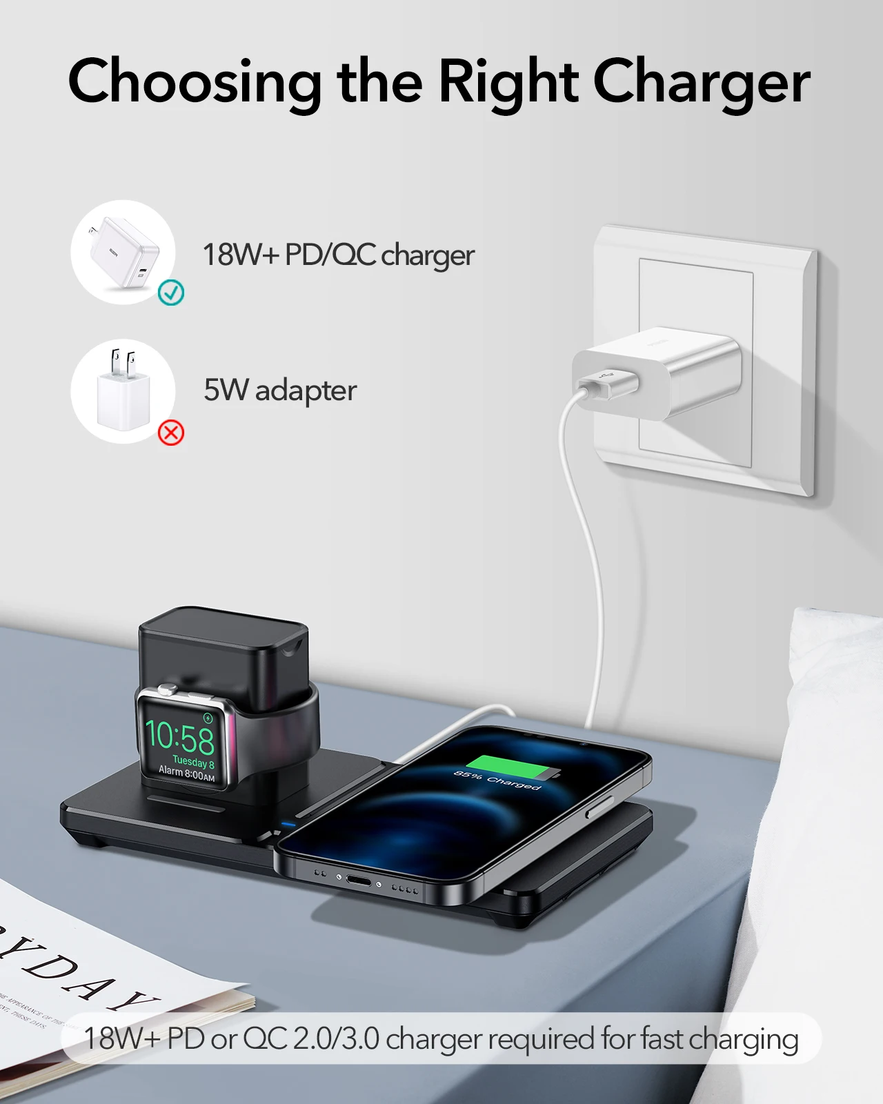 esr wireless charger for iphone 13 12 11 pro max for iwatch 5 4 3 for airpods pro fast charger 2 in 1 wireless charging pad free global shipping