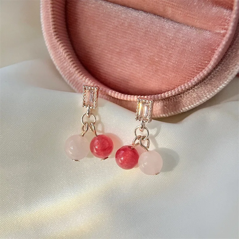 

Temperament Pink Autumn Luxury Earrings Cute Japanese Girls Sweet Drop Earrings