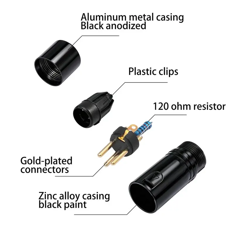Фото Низкопрофильные XLR-разъемы 120 Ом, 3-контактный XLR-терминатор для DIY аудиокабелей микрофонов - ABVP №2