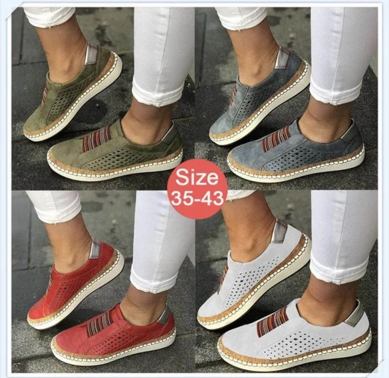

2022 Women Slip on Sneakers Shallow Loafers Vulcanized Shoes Breathable Hollow Out Casual Ladies Shoes Woman Plus Size Dropship