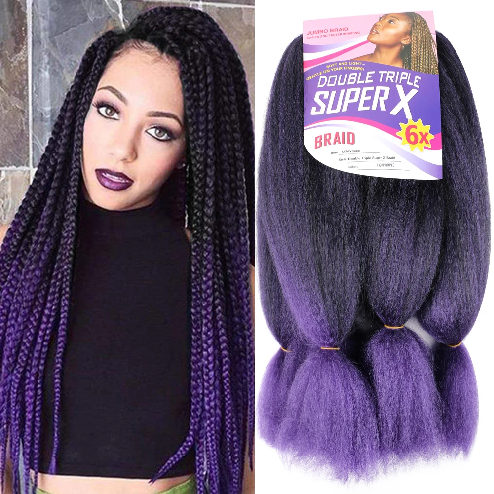 

Dairess Synthetic Ombre Jumbo Box Braids Hair Extensions 24 Inches Black Purple DIY Hairstyle For Women