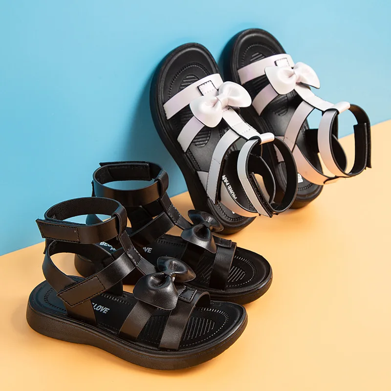 

2023 Summer Fashion Gladiator Bowtie Shoes for Kids Girls Princess Shoes Soft Flats Beach Children's Dress Sandals Free Shipping