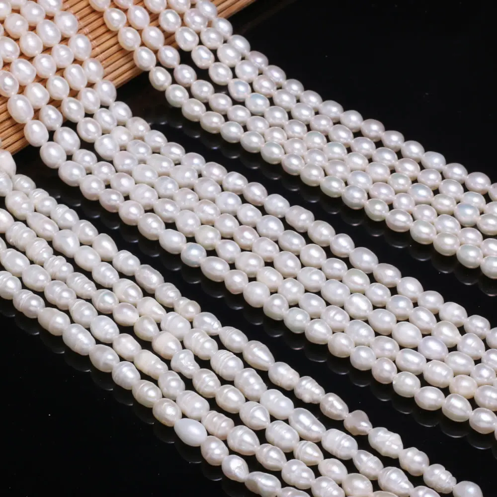 

New White Pearl Rice Beads Pearls Bead Natural Freshwater Baroque Pearls for Necklace Bracelet Jewelry Making DIY Size 5-6mm