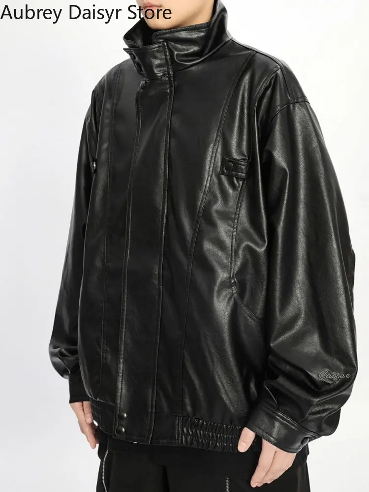 Streetwear Loose Black Leather Jacket Women Punk Fashion Trend Biker Zipper Leather Jacket High Street Vintage Chic Leather Coat