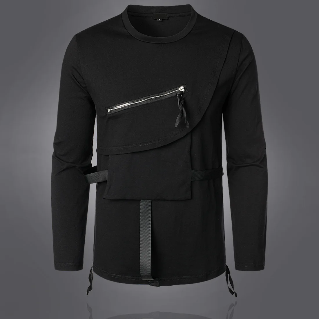 

Spring Autumn New Functional Agitation Men Leisure Long Sleeve Tee Dark Round Neck Tshirt